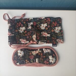 Floral Cat Themed Sleep Mask and Pouch Set